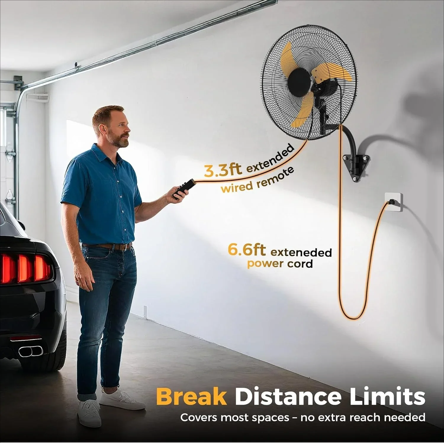 20 Inch Oscillating Wall Mount Fan, 3-Speed Industrial Fan for Garage Gym Barn, 2 Packs