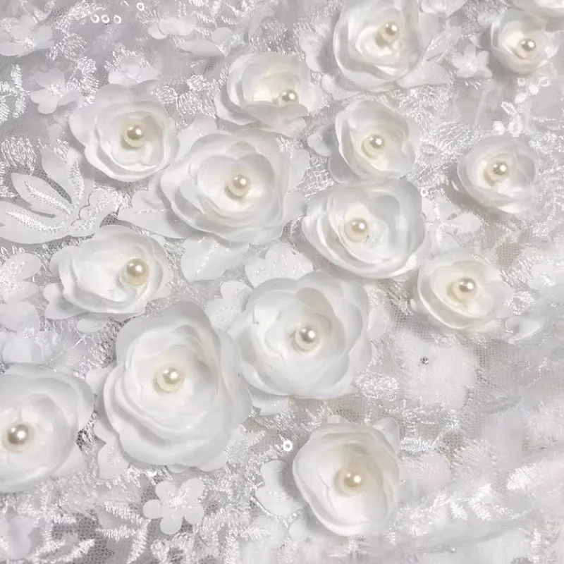 European Style Gorgeous Beaded Sequins, Three-dimensional Satin, Flower Embroidery, Lace Fabric, DIY Wedding Dress Accessories