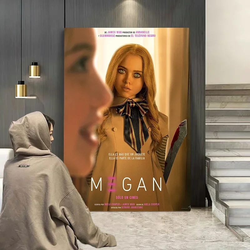 ملصق فيلم رعب M3gan ، فيلم جدارية ، لوحة قماشية ، رسم جداري ، جماليات جدارية ، مطبوعات دمية رقص ، ديكور منزلي