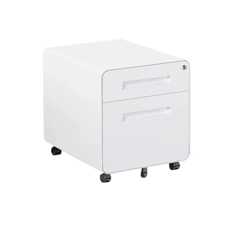 

White Steel round Arc Two-Drawer File Cabinet with Wheels Mobile Storage Cabinet Invisble Handle Suitable for Office And Home