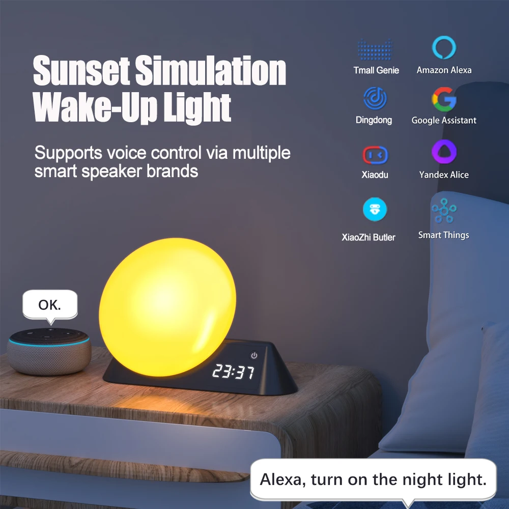 Remote Control Wake Up Light Graffiti Smart LED Colorful Atmosphere Light 10 Colors Vertical Bedside White Noise Kids Alarm