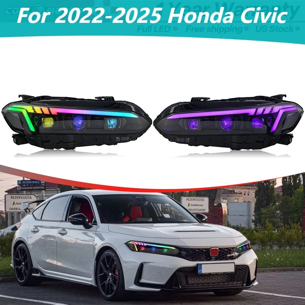 

LED Headlight Assembly Pair For 2022-2025 Honda Civic Full LED RGB Headlights Assembly Left & Right