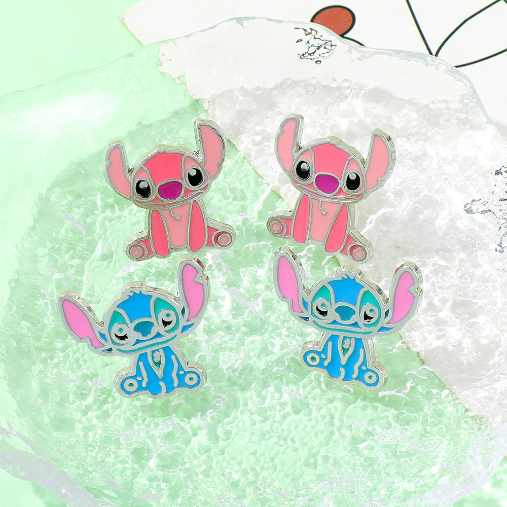 1 زوج الكرتون ليلو و غرزة أقراط لطيف دمى الأذن ترصيع Kawaii الفتيات قلادة حديدية أنيمي غرزة مجوهرات اكسسوارات هدايا