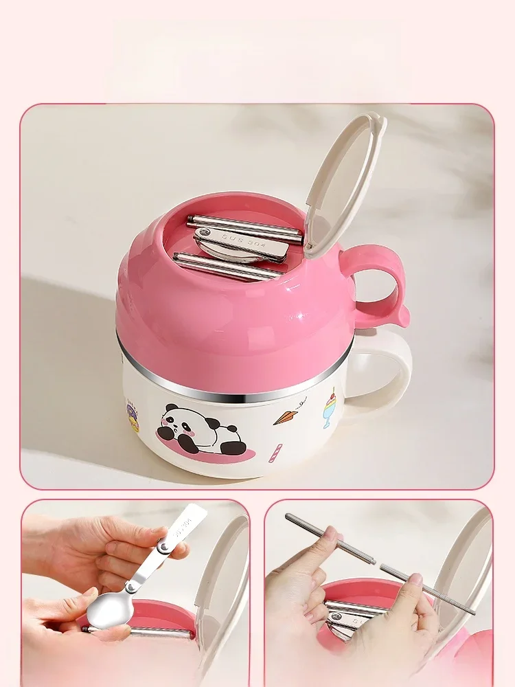 Children's Stainless Steel Lunch Box School Meal Bowl Thermal Insulation Dining Set Student Back-To-School Supplies 668