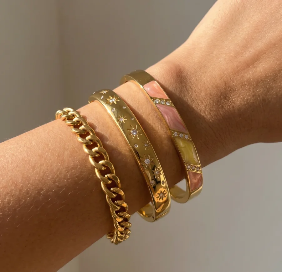 Vintage Stainless Steel Zircon Evil Eye Bangle Set for Women Delicate Eight Point Enamel Wave Open Bangle Party Jewelry Gift