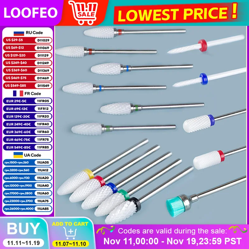 Ceramic Milling Cutter for Manicure Machine Set Nail Drill Bits Corundum Mill Cutters Nails Pedicure Bit Nozzles Sanding Cap