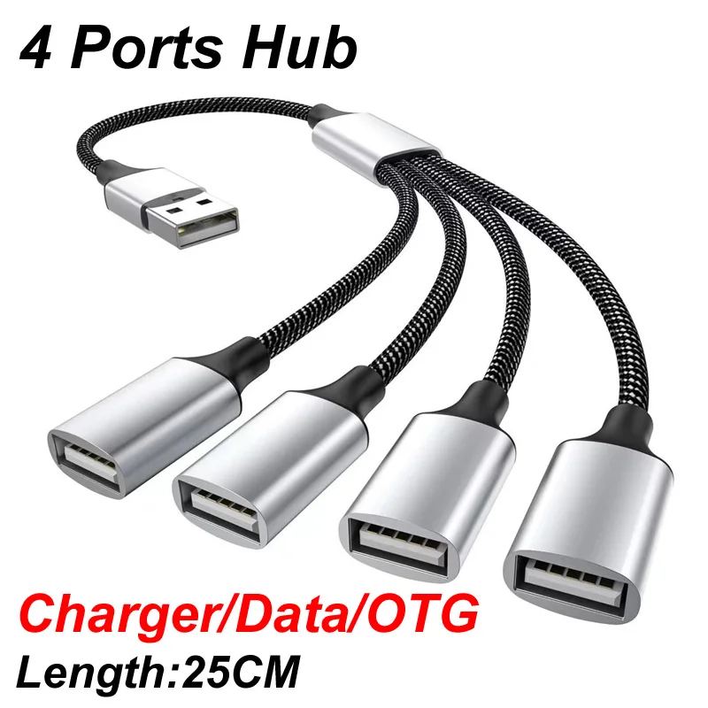 0.5m/1m USB 4 Port HUB OTG Adapter Data Trasnfer Phone Charger Extender USB Extension Cable For PC Laptop Keyboard, mouse