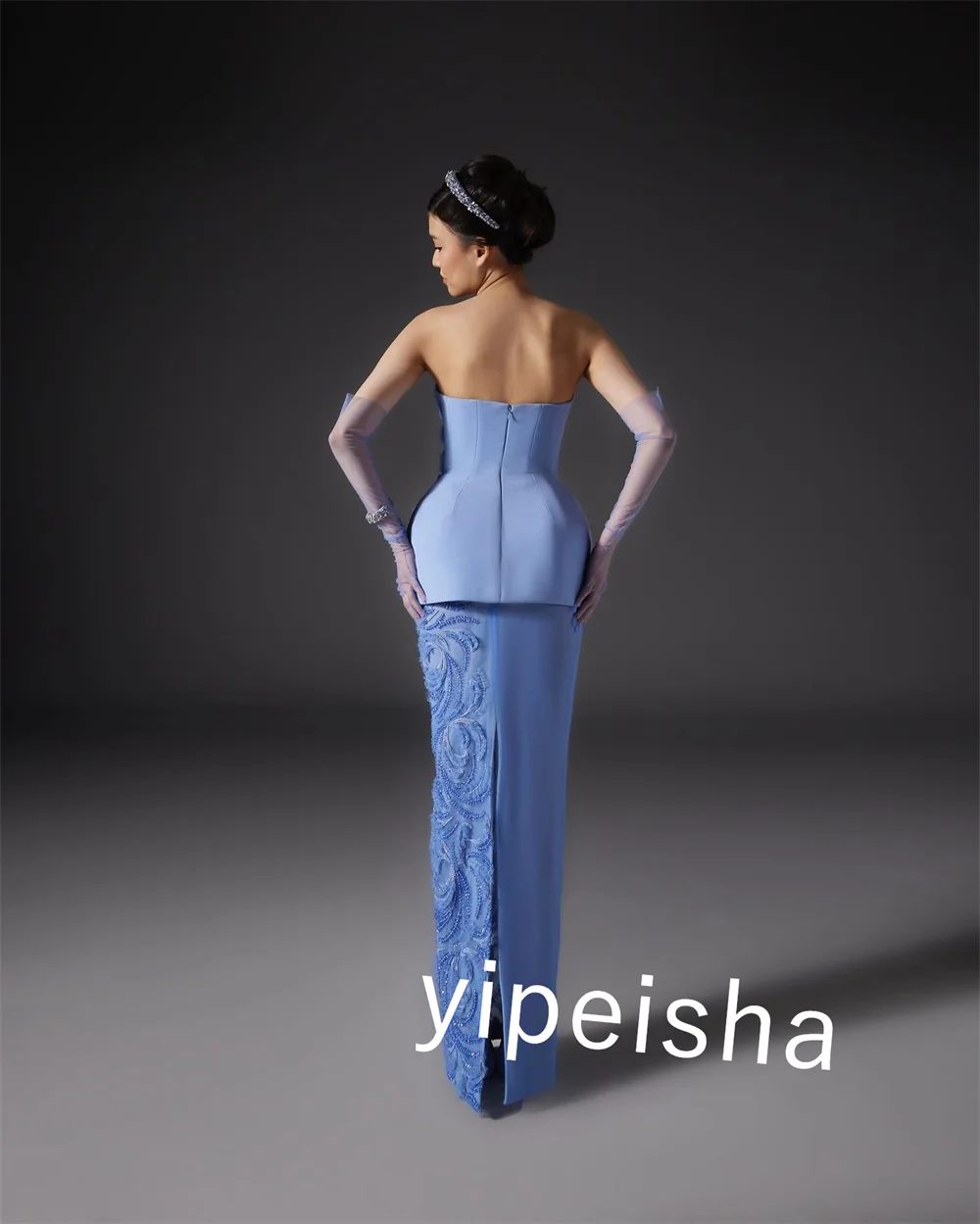 Customized Jersey Pattern Evening Straight Strapless Bespoke Occasion Gown Long Dresses