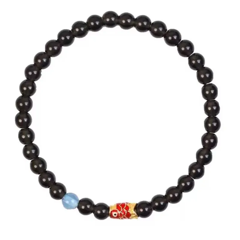 

Obsidian Single Loop Bracelet Unisex Koi Themed New Chinese Style Aquamarine Minimalist Bracelet Gifts