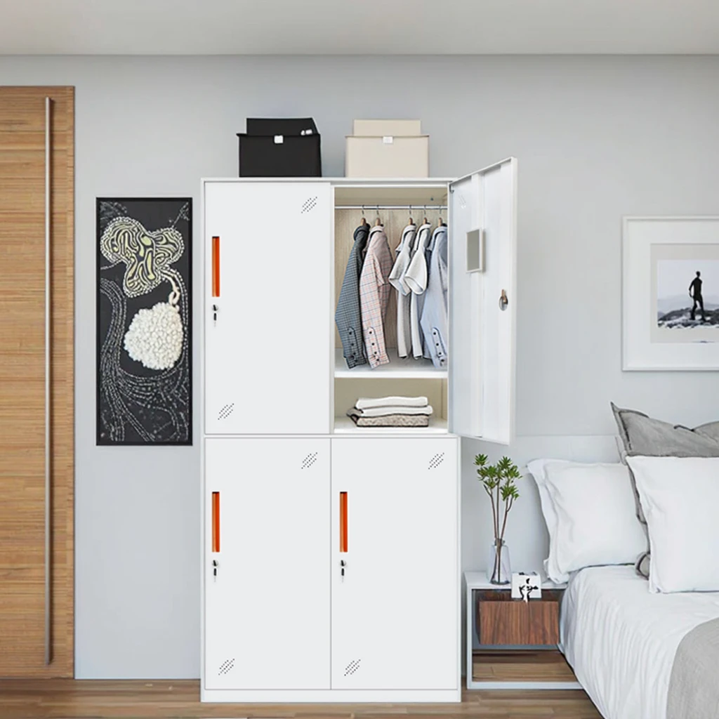 Modern Customized 4-Door Metal Wardrobe Steel Almirah Closet for Bedroom Hotel School Hospital Use Office Furniture