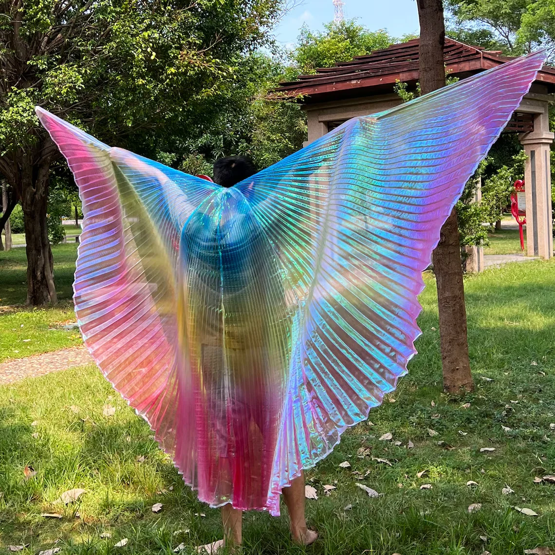 Transparent Iridescent Stage Performance Props Oriental Dance Plus Size Egyptian Wings Belly Dance Isis Wings 300 Degrees