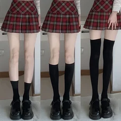 Meias altas para o joelho, monocromáticas, pretas, brancas, estilo japonês, meias de escola, coxa alta, lolita, kawaii, fofas, longas, JK