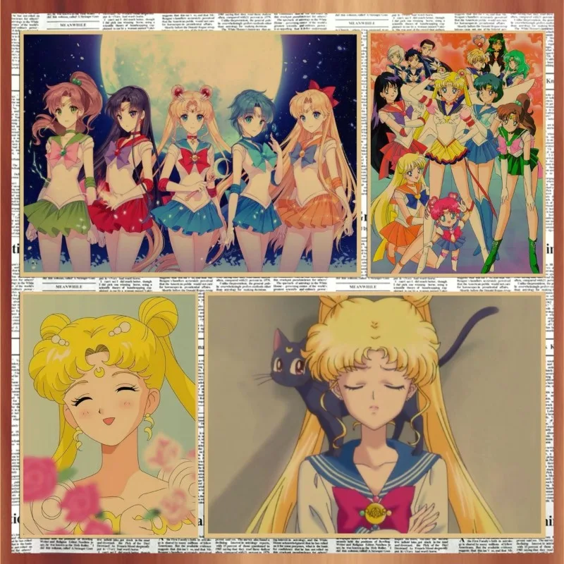 Sailor Moon Cartoon Kawaii Anime Poster Bar Cafe Children's Room Retro Kraft Paper Decoration Wall Mural Birthday Gift Wholesale