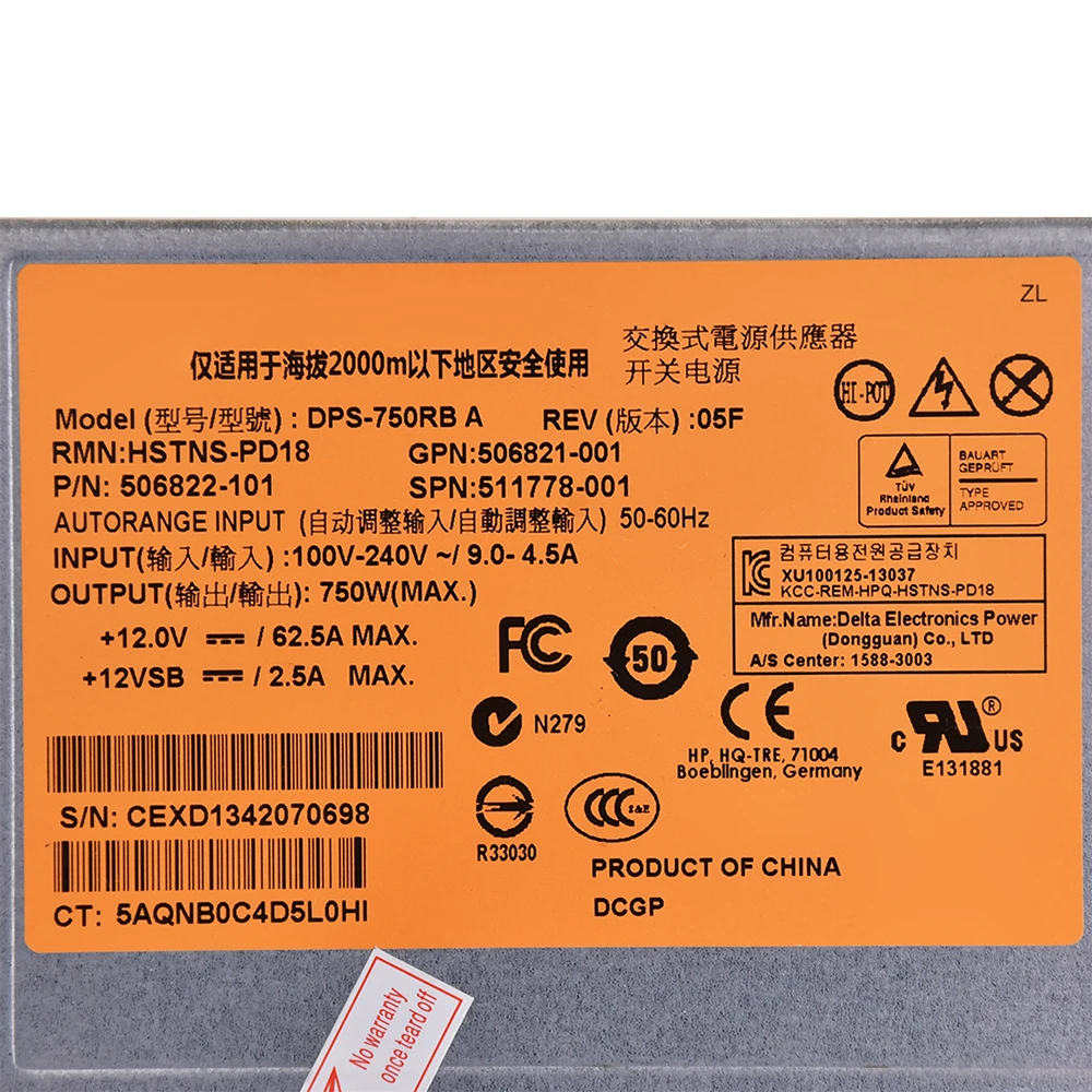 Used 750W Server Power for HP DL380 G6 G7 HSTNS-PL18 511778-001 DPS-750RB A Power Supply PSU