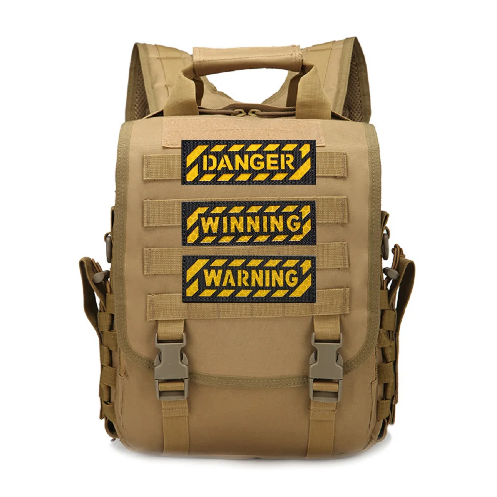 Hot English Letters DANGER WINNING WARNING Zebra Crossing Warning IR Reflective Armband Backpack Patches for Clothing