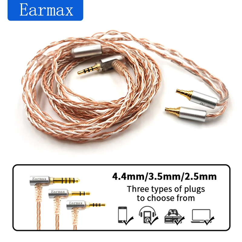 8 núcleos banhado a prata 2.5 3.5 4.4mm conector de cabo balanceado cabo de atualização de alta fidelidade para fone de ouvido Sennheiser IE40 Pro