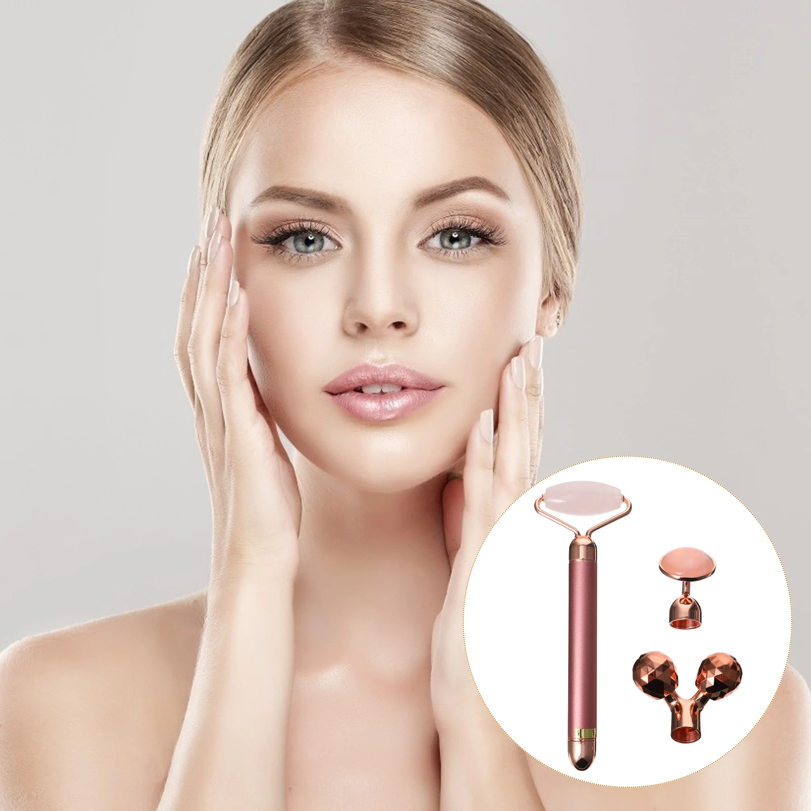 

Jade Facial Massager 3in1 Face Roller Anti Aging Tool Zinc Alloy Smooth Skin Electric Massage Stick Facial Supplies