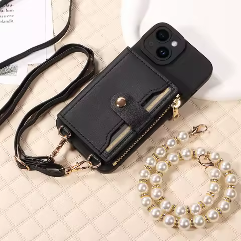 For Samsung Galaxy A12 A13 A14 A54 S20 S21 S22 S23 S24 S25 Series PU Leather Stylish Mirror Zipper and Pearl Rope Phone Case