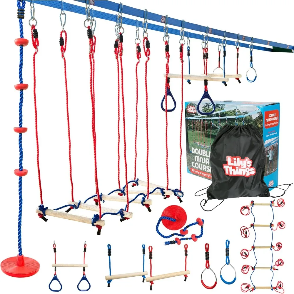 

Course 110 Ft Ninja Warrior Obstacle Course Accessories Monkey Bars | Climbing Rope | Ninja Rings | Trapeze Swing Ba