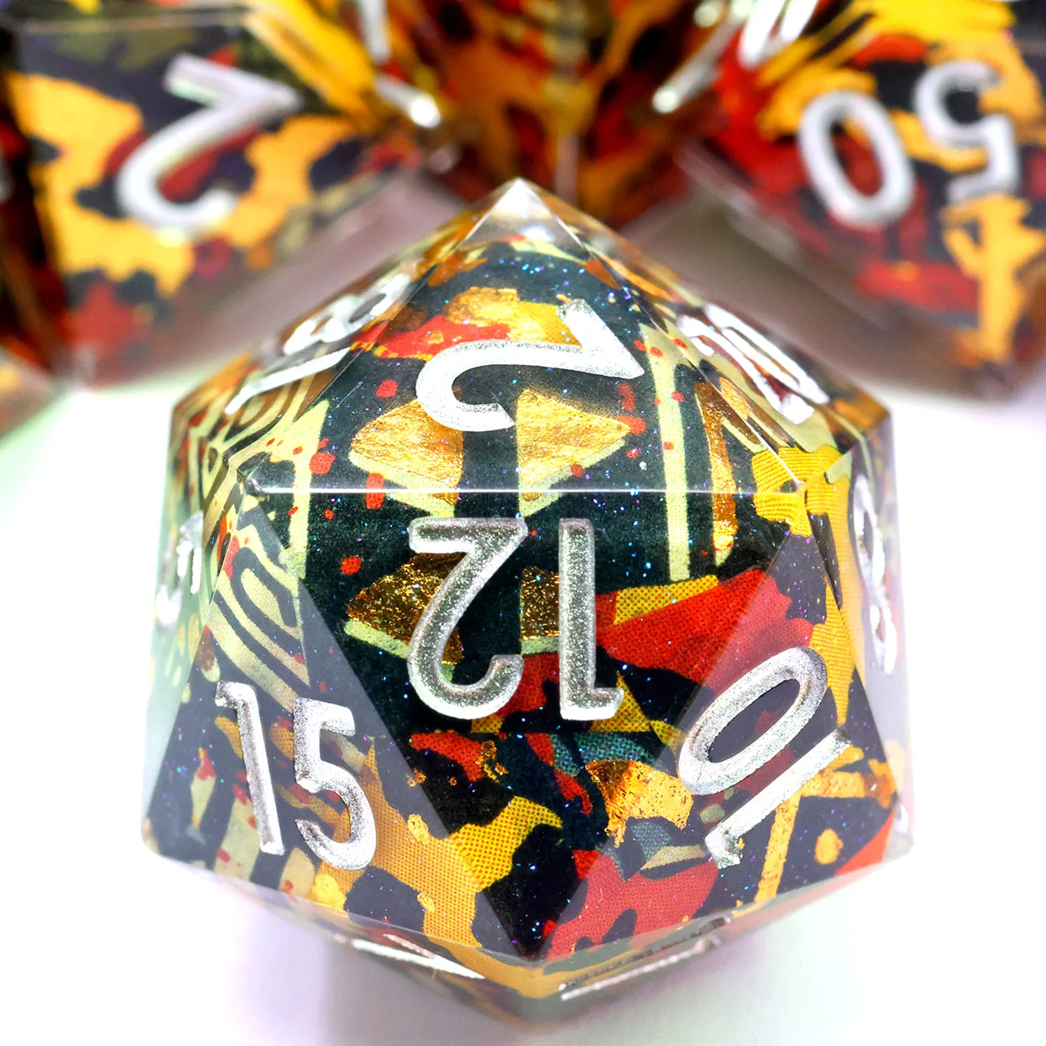 

Resin DND Dice Set,Full Cover Elemental Mix Pattern Sharp Edge Polyhedral RPG Dice for Board Games,7-Die Abstract Art- F24
