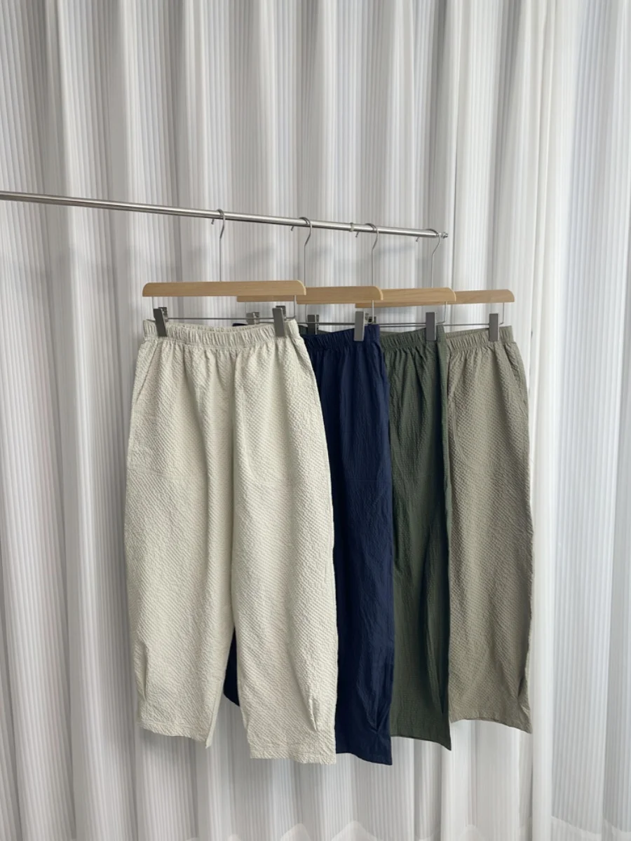 

Удобные мужские летние тонкие дышащие свободные хлопковые повседневные брюки из девяти предметов с драпировкой, гладкие легкие молодежные брюки