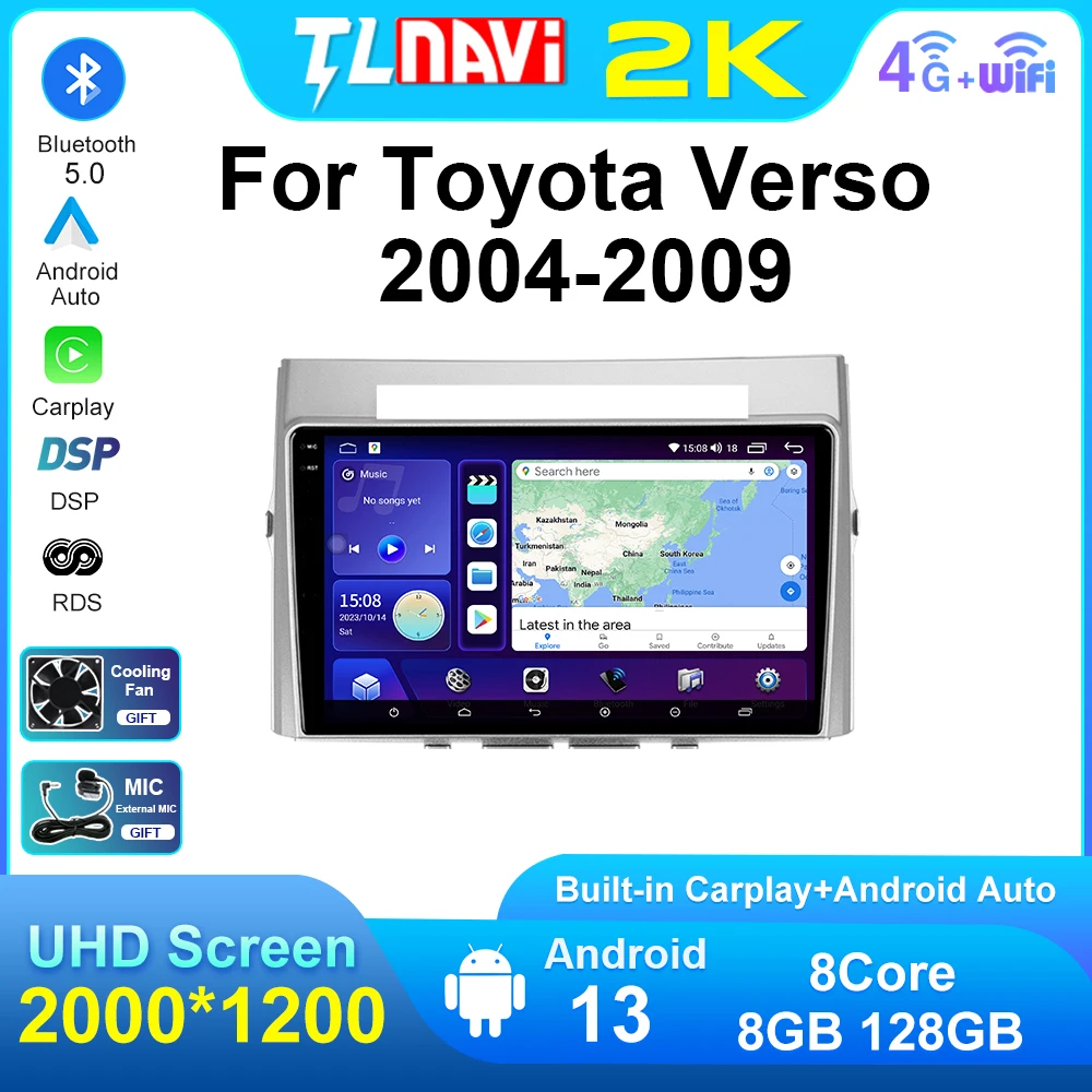 

Автомагнитола для Toyota Corolla Verso 2004-2009, мультимедийный видеопроигрыватель с GPS-навигацией, Android 13