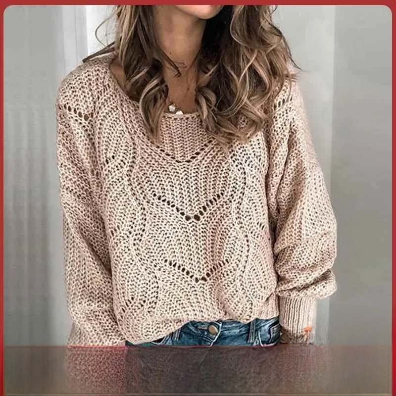 

Женский вязаный свитер с вырезами, милый пуловер с базовым слоем, модный весенний сезон, цельный обычный све