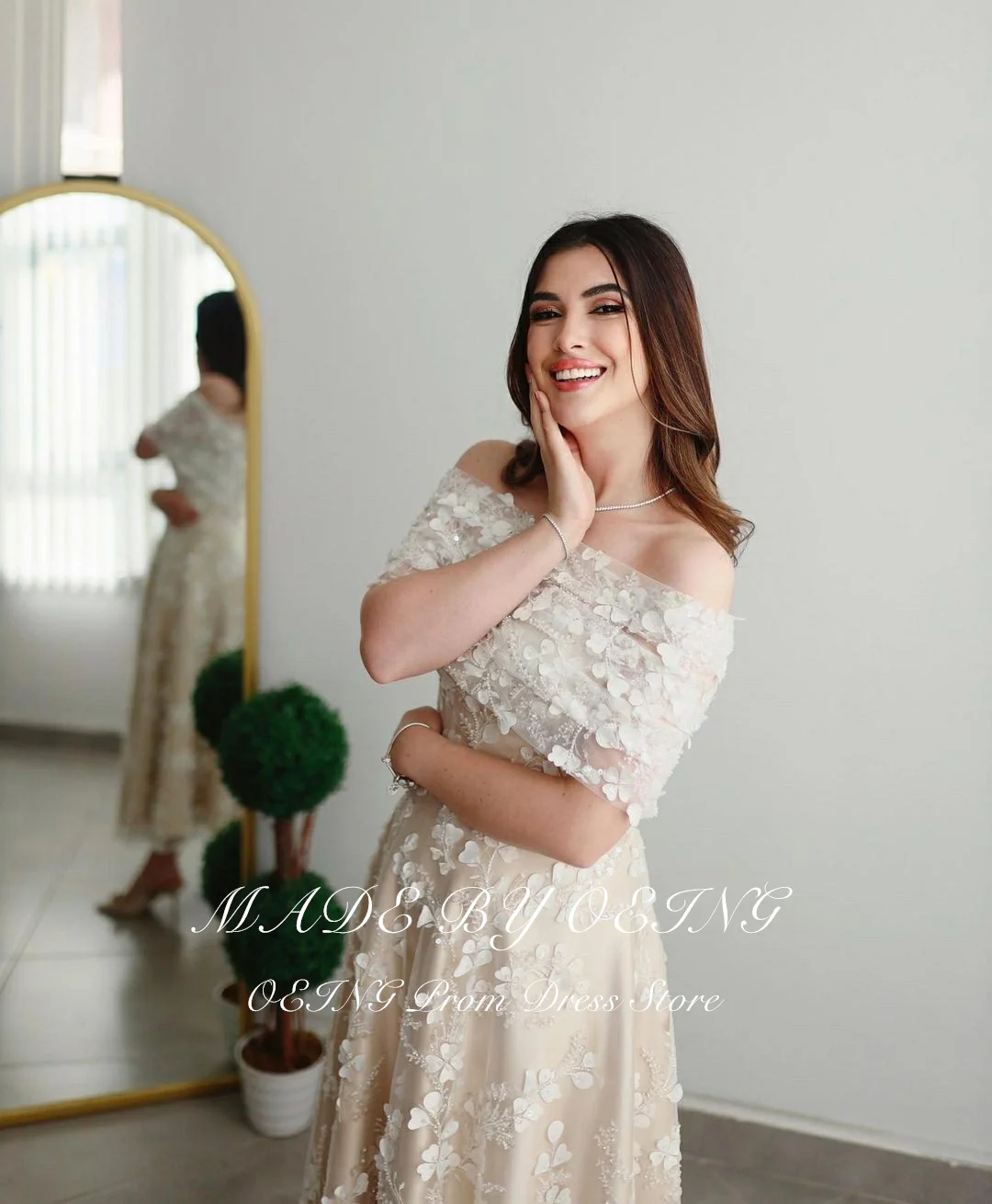 OEING Elegant A Line Wedding Dress Detachable Off The Shoulder 3D Lace Appliques Bridal Gown Exquisite Bridal Dress Customized