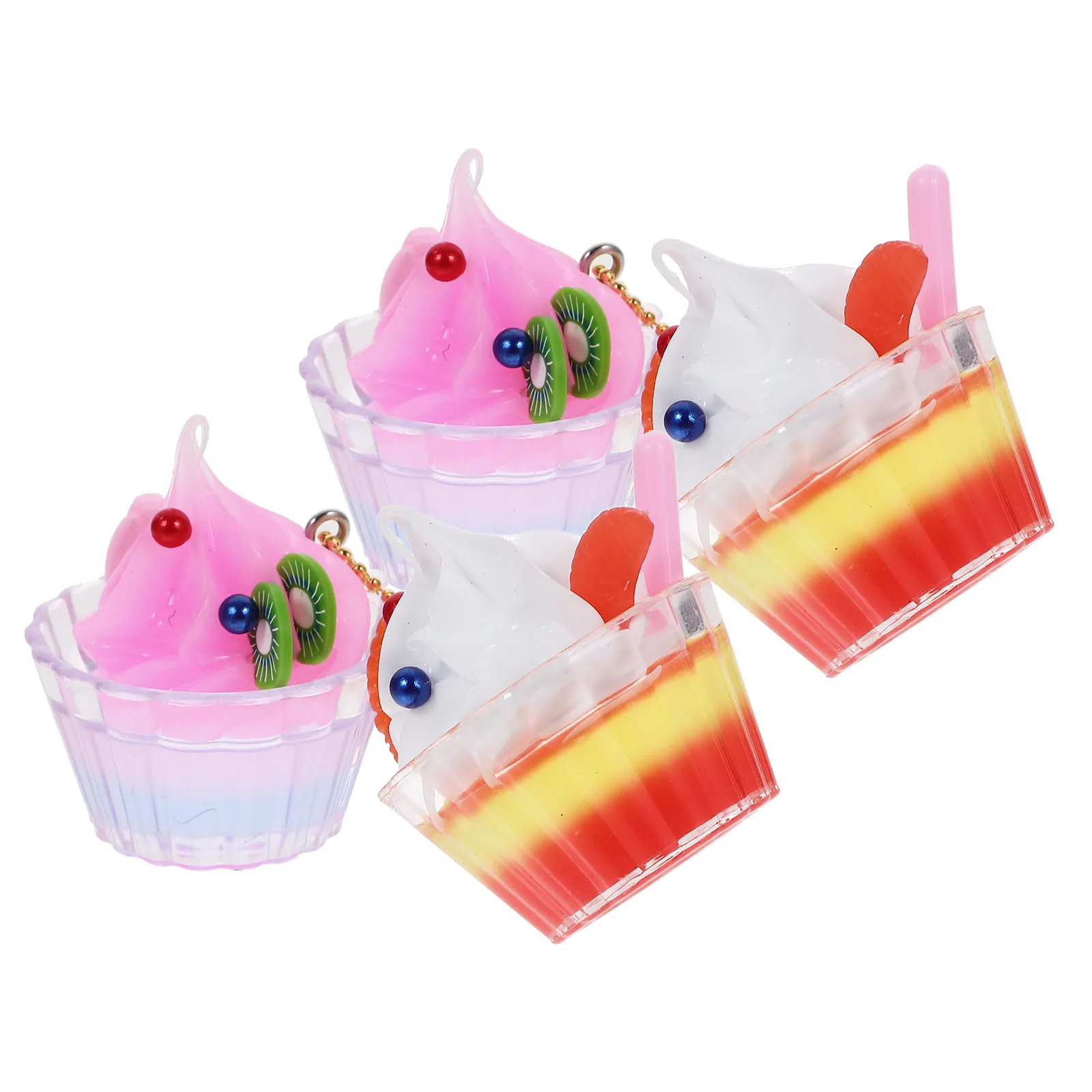 

4 Pcs Ice Cream Cup Keychain Accessories DIY Car Key Phone Strap Bag Pendant Transparent Red Yellow Charm Decor