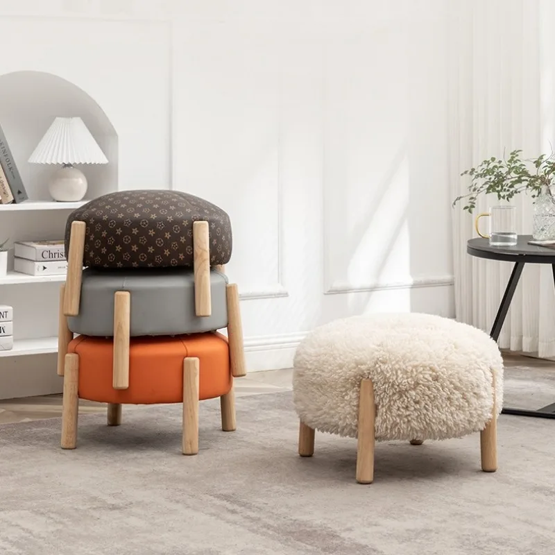 

Cute Shoe Change Stool Household Light Luxury Creative Home Solid Wood Stool Living Room Entrance Mushroom Stools Ottomans