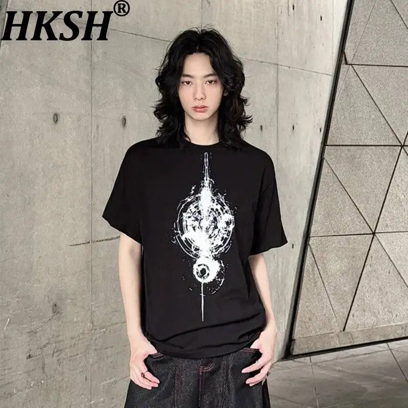 HKSH Summer Men Tide Chic Ins Dark Gothic Pattern Print Futuristic Sphere Eye Short Sleeved T-shirt Y2K Vibe Gothic Tees HK25233