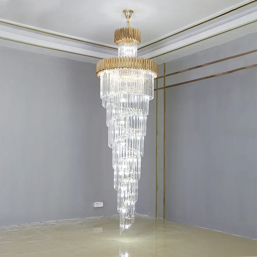 

Luxury Modern Crystal Chandelier For Staircase Long Loft LED Cristal Light Fixture Villa Lobby Living Room Decor Hang Lighting
