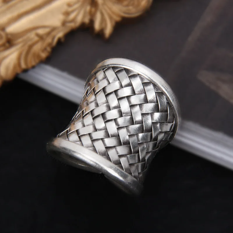 The New Stylish Hand-woven Silver Color Open Adjustable Wide Men's Ring