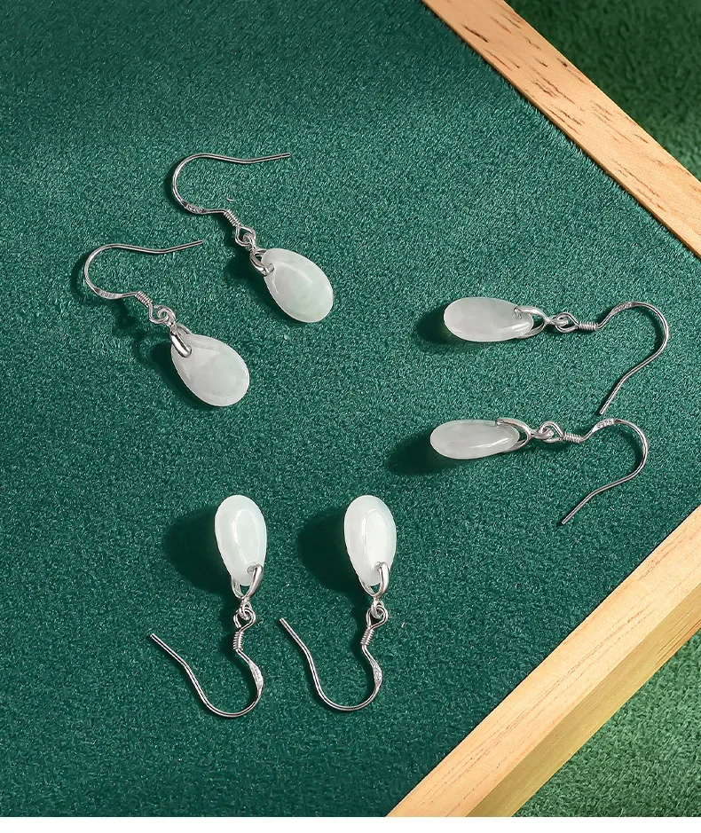 Brincos birmaneses de jade para mulheres, encantos brancos, charme da moda, talismãs, esmeralda, amuletos chineses, jóias naturais