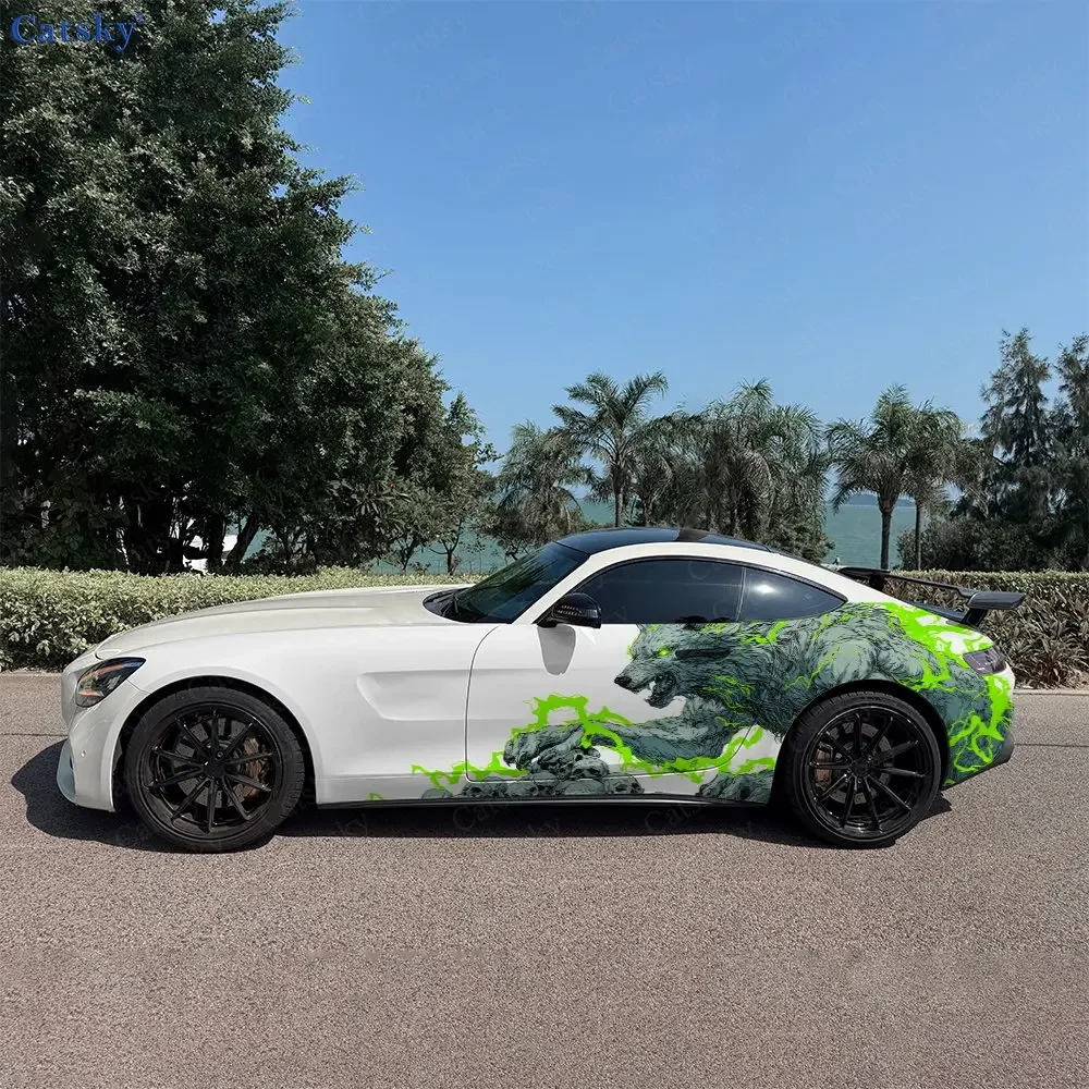2Pcs Corrupted Lightning Wolf God, Durable, Fade-resistant, Enhance Vehicle Aesthetics With Bold Artistic Design Car Vinyl Wraps