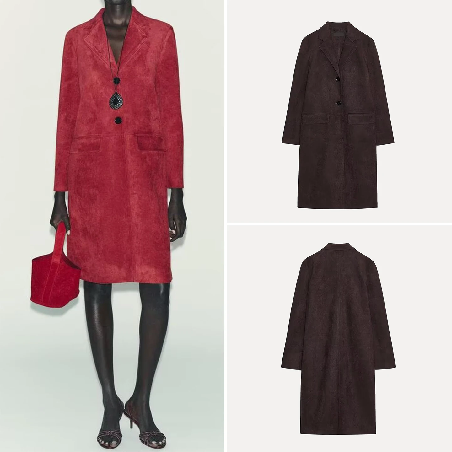 

Faionable Women's Sle Anti-Fur Leather Effect Coat Autumn New Arrival Z Commute Straight Tube Long Sve Suit Jaet