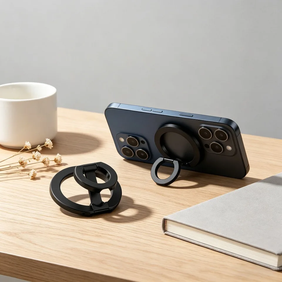 

Magnetic Phone Ring Holder 360° Rotatable 180° Flip Dual Sided Magnet Kickstand for iPhone 17 16 15 14 13 12 P Ror Max Samsung