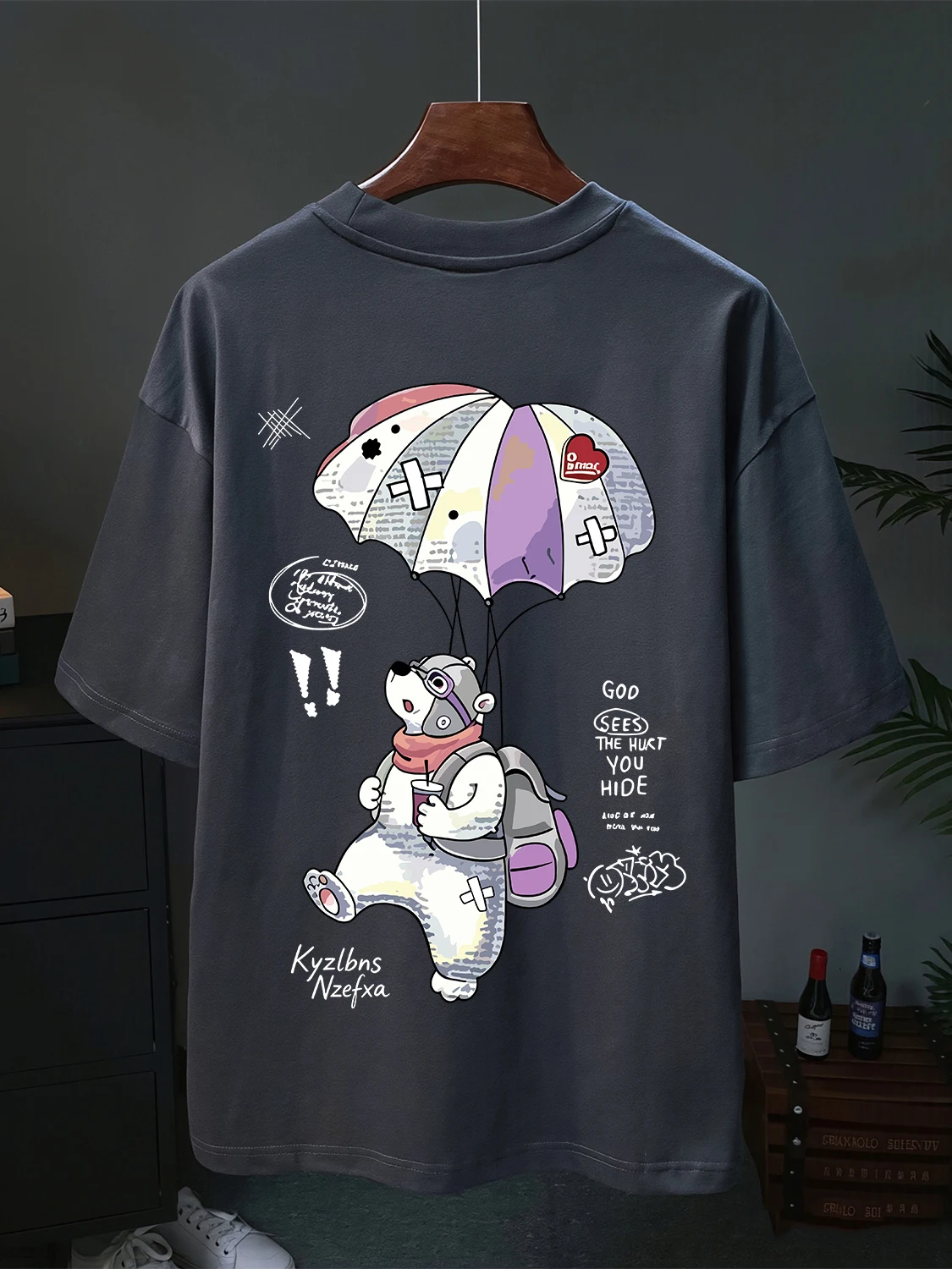 Outlet Trendy Brand Pure Cotton Bear Short Sleeve T-Shirt Men Summer Loose Top Breathable round Neck Casual Cotton Shirt