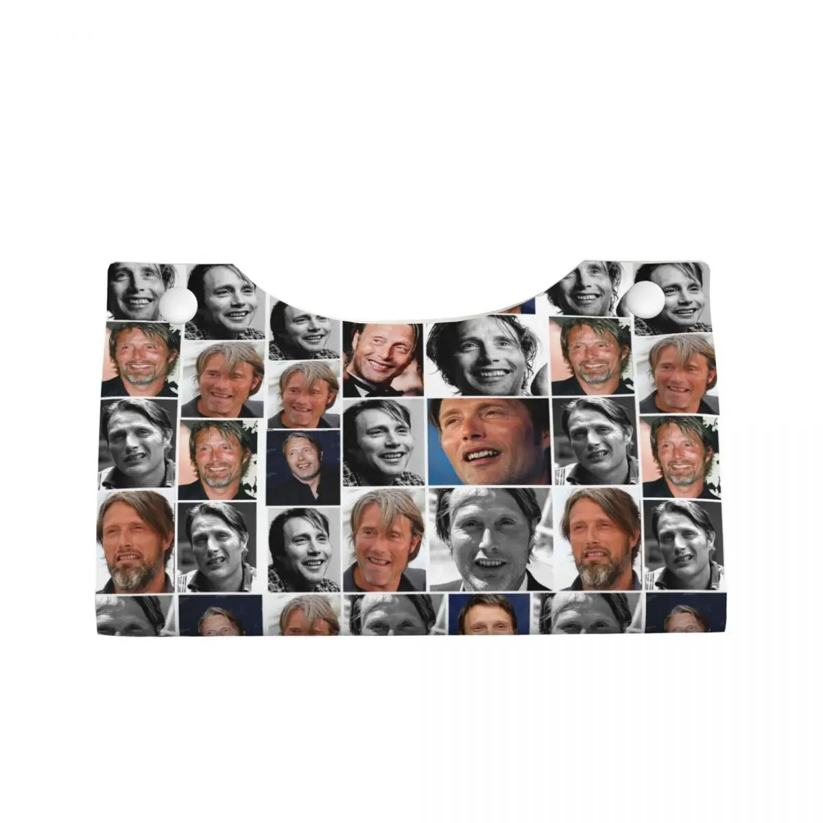 Custom Mads Mikkelsen Meme Collage Tissue Box Cover for Bathroom Home PU Leather Rectangular Facial Tissue Box Holder