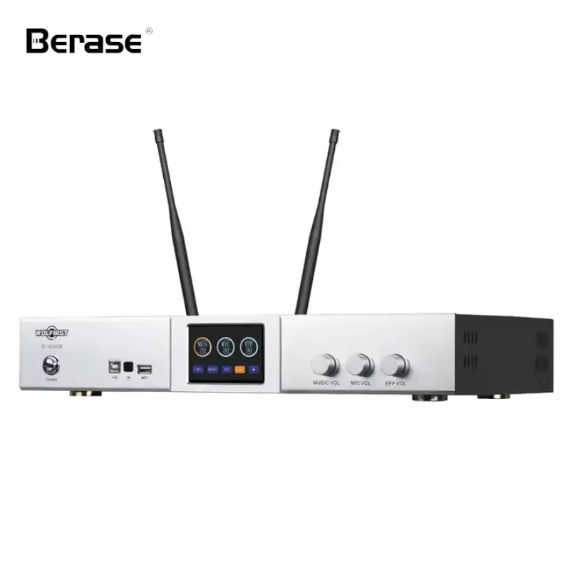 Professional Digital Power Amplifier Audio Sound System Built‑in 2Pcs Wireless Microphones For Karaoke Home Party Stage