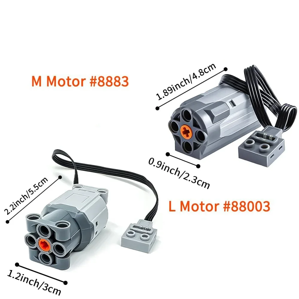 Klocki Techniczne M/L Motor Technology, Elementy z Funkcjami Zasilania, Zdalne Sterowanie Podczerwienią + Zestaw Rozszerzeń Skrzynki na Baterie, Klocki MOC