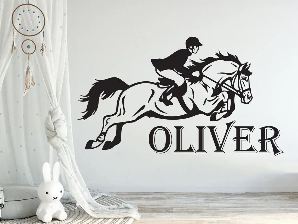 Personalized Name Vinyl Decals Custom Name Stickers Horse Riding Wall Stickers Sports Children\'s Room Decoration Wall Stickers47