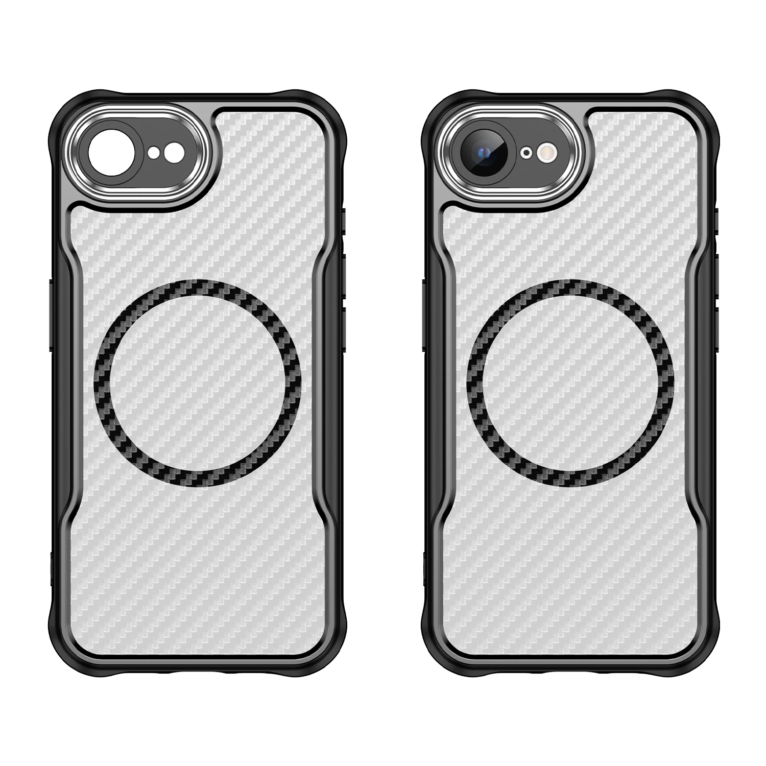 Magnetic Carbon Fiber Pattern TPU+PC Case For iPhone 16E iPhone16E SE 2025 SE4 5G ShockProof Alloy Lens Phone Cover