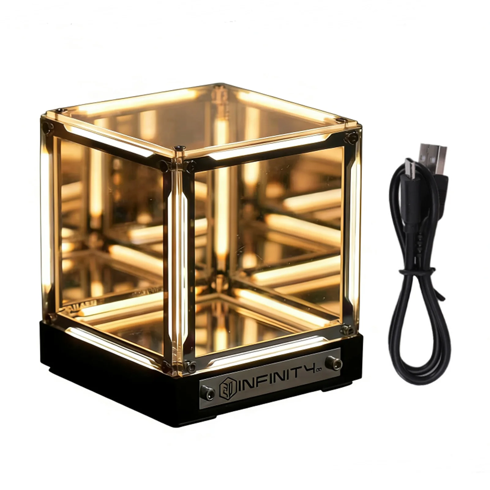 4D Mood Night Light Mirror Acrylic LED Space Ambient Lamp for Bookshelf Bedside Table Touch Dimming Rechargeable Yellow