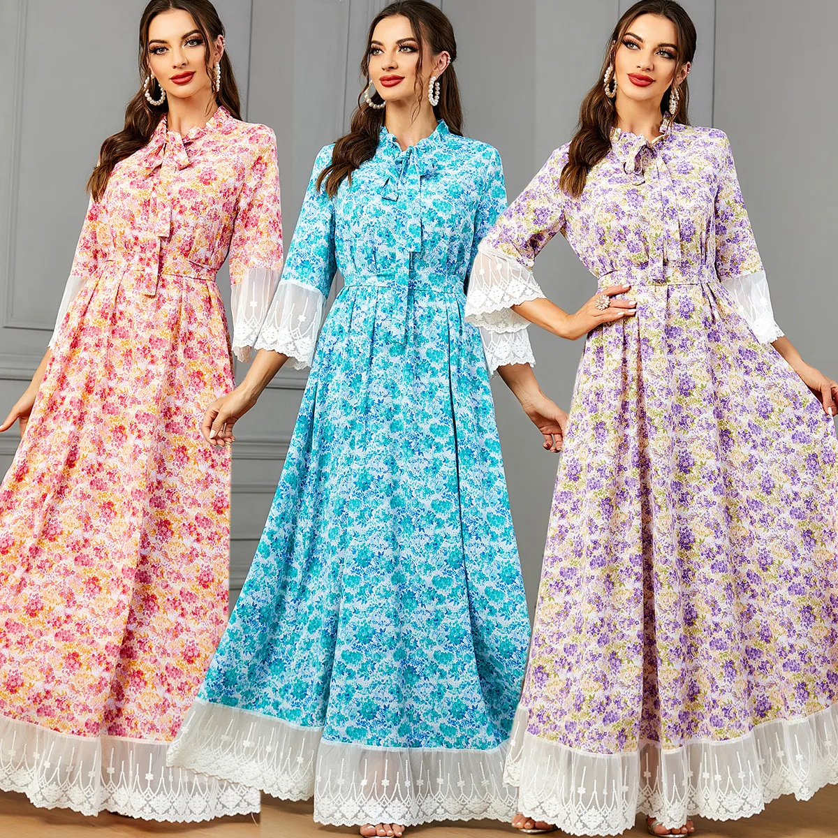 

Ramadan Moroccan Middle Eastern Dress Ethnic Style European and American Printed Luxury Fashion Dress Muslim Women's Robe Arab