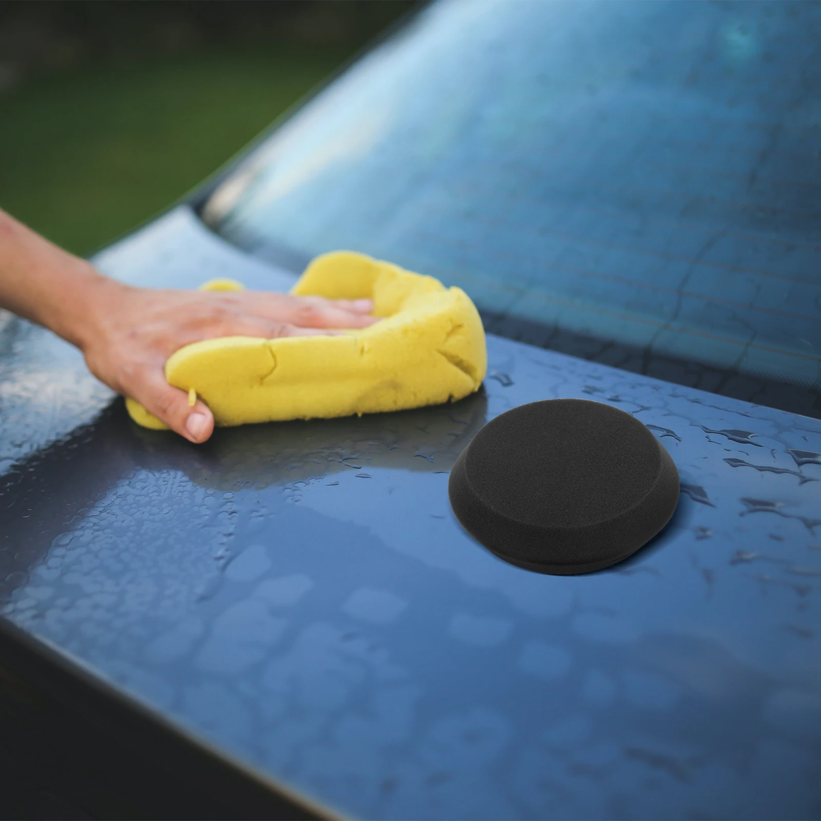 

2 Pcs Black Angled Edge Waxing Sponge Car Polishing Pads Durable Material Quick Application Versatile Use For Vehicles Kitchen