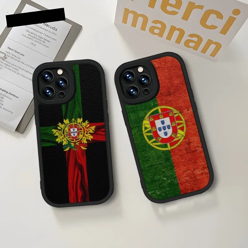 Portugal National Flag Phone Case Black For IPhone 14 11 13 12 Pro Max Mini Xs X Xr 7 8 Plus SE2020 Leather Silicone Soft Coque