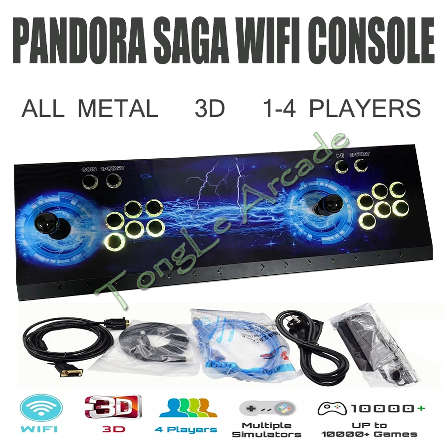 3D Pandora Saga WIFI Arcade Joystick, Retro Game LED Console, 2800/9800/10888/26800 in 1 All Metal Cabinet 4 Players Zero Delay