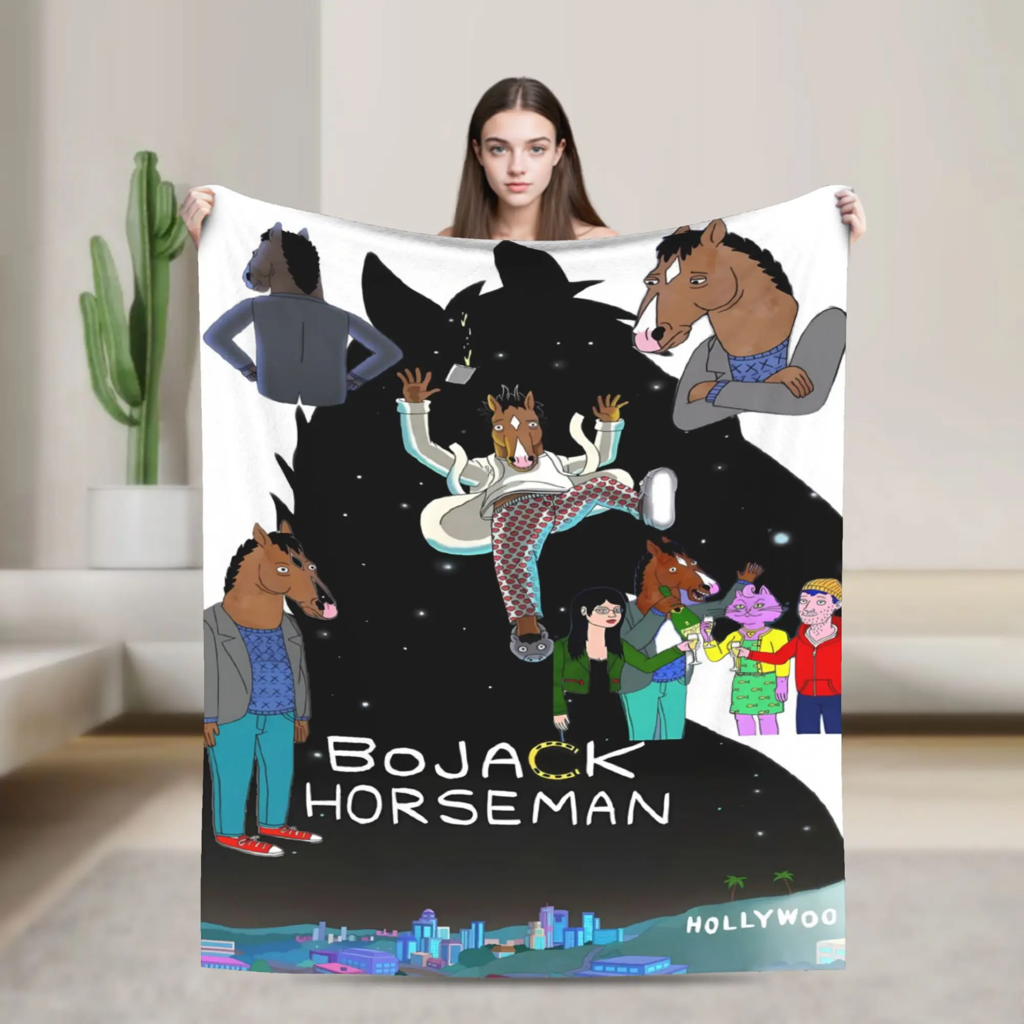 Pensive BoJack Horseman Thinking Shot Super Warm Blanket Office Plush Throw Blanket Couch Bed Flannel Bedspread Sofa Bed Cover