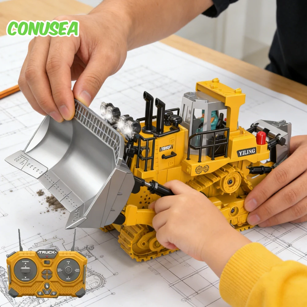 

Радиоуправляемый бульдозер-вездеход 9/11 каналов, на гусеничном ходу, с металлическим отвалом, радиоуправляемая инженерная машина, детская игрушка